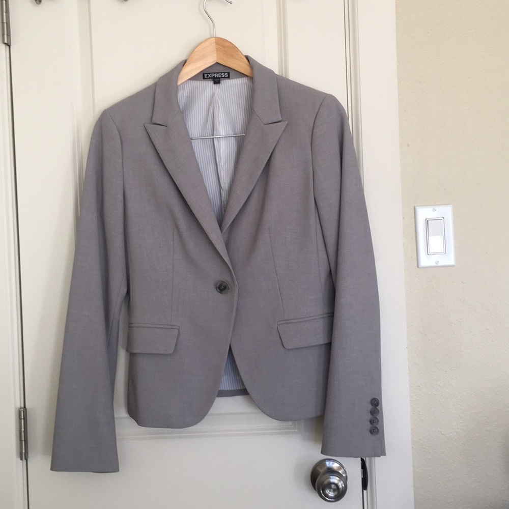 Gray textured skirt suit by Express